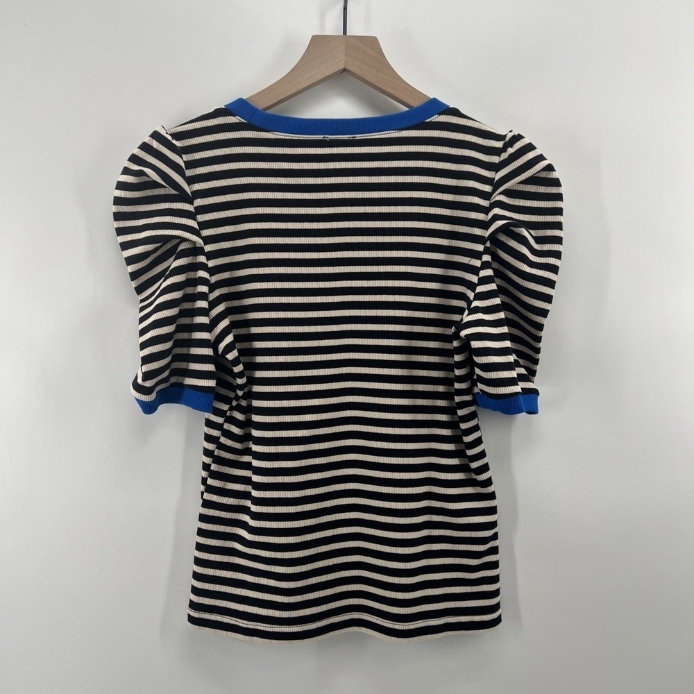 2Pc Maeve Anthropologie Puff Sleeve Top S/M Sheer Swiss Ivory Nautical Stripe - Picture 10 of 16